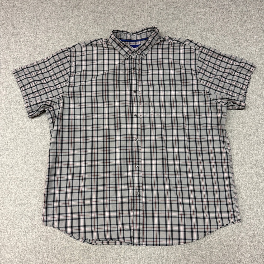 Simply Styled Plaid Button Down Shirt 3XL Gray Navy Red Short Sleeve Pocket Top